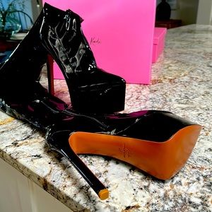 KANDEE Thigh High Black Patent Boots NIB